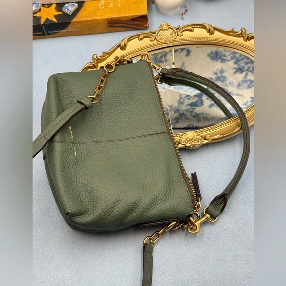 🆕 OROTON 🧿 NWOT Lily Zip Top Leather Crossbody, Olive - Picture 16 of 16